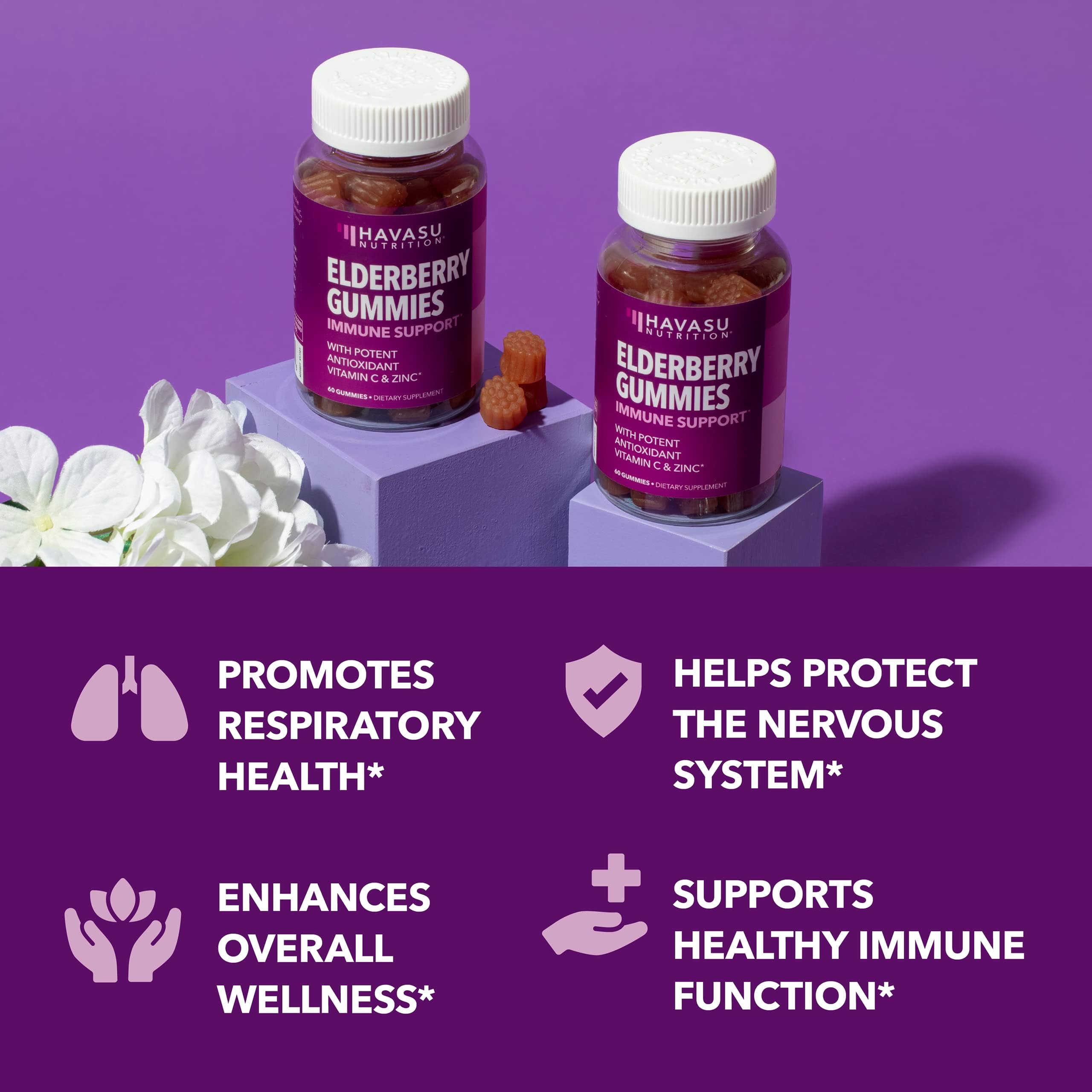 HAVASU NUTRITION Sambucus Elderberry Gummies nutrition facts emphasize vitamin C and zinc