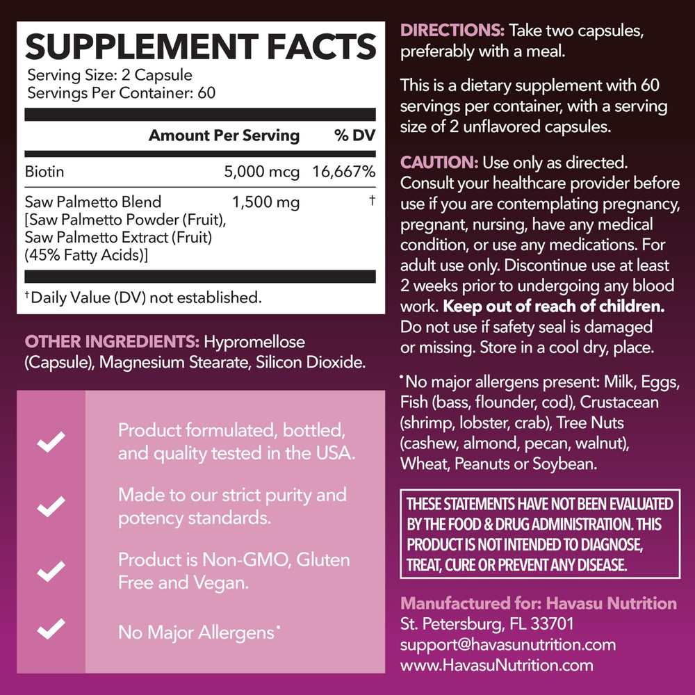 Havasu Nutrition Saw Palmetto capsules ready for daily use in routine.