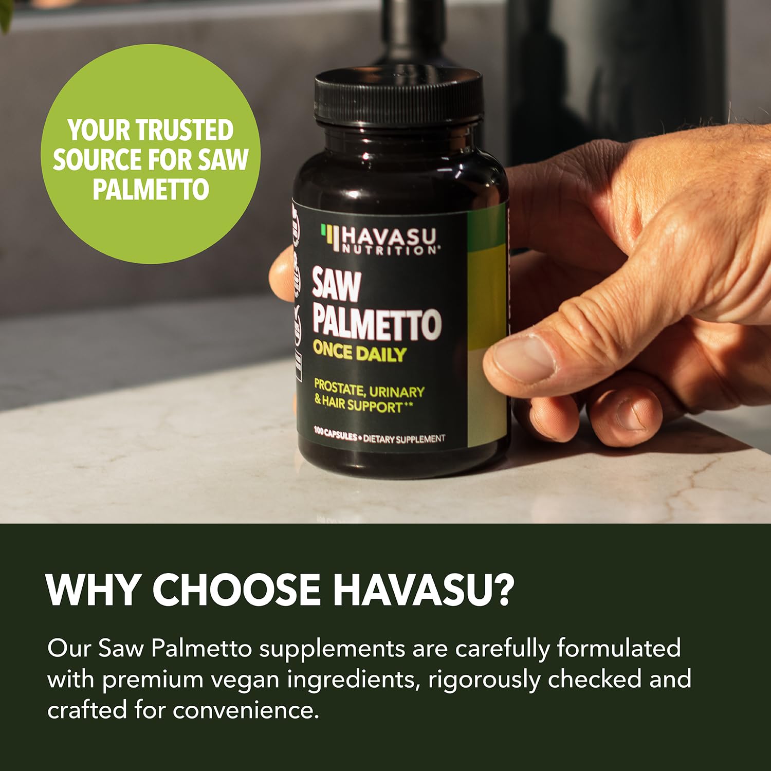 HAVASU NUTRITION Saw Palmetto Prostate health label communicates quality.