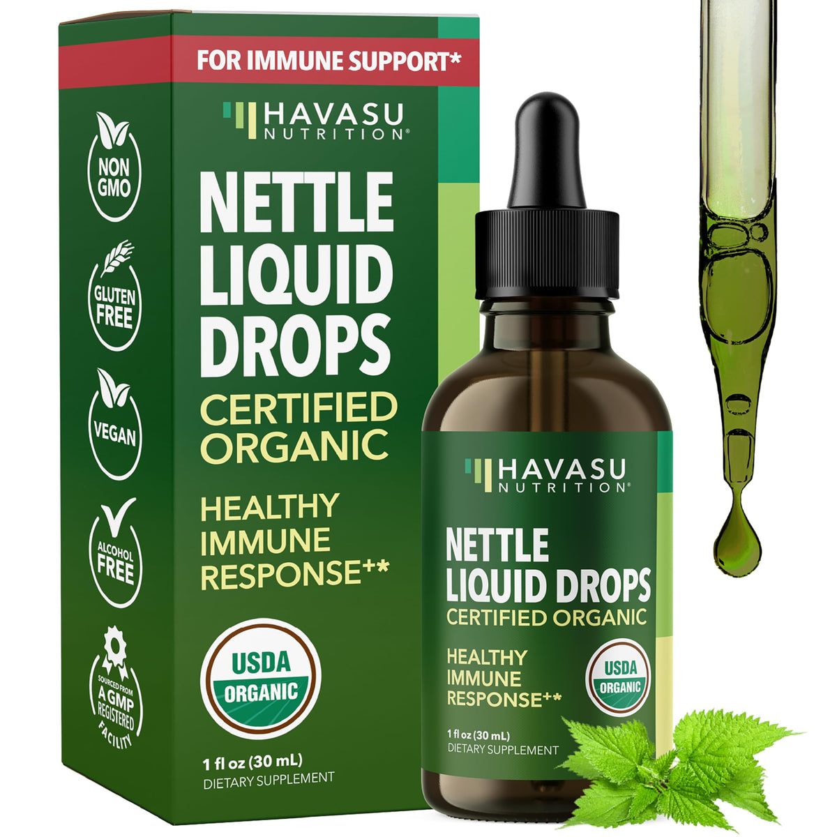 HAVASU Nutrition Stinging Nettle Leaf Extract bottle with dropper for immune support