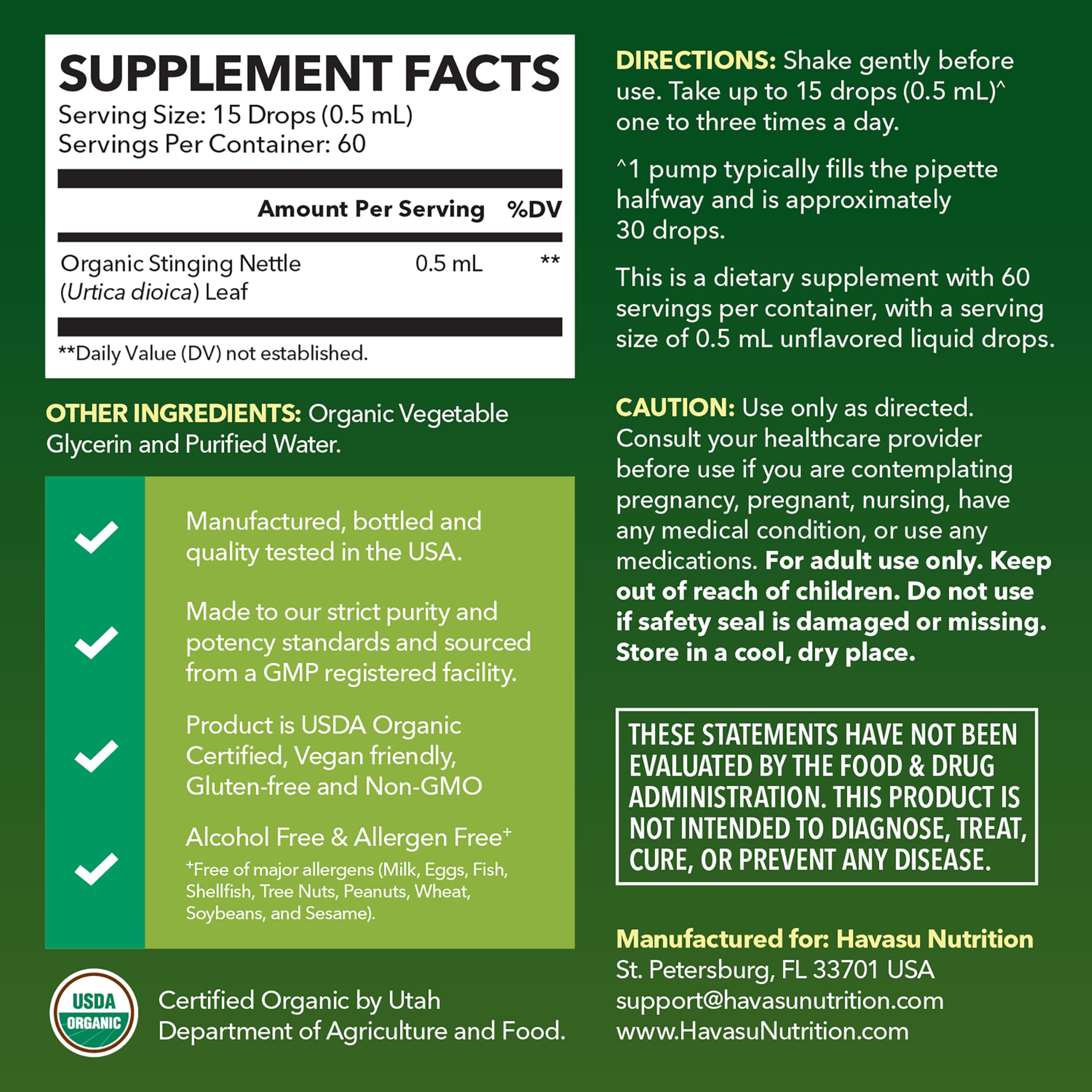 HAVASU Nutrition Stinging Nettle Root Liquid Drops for urinary health