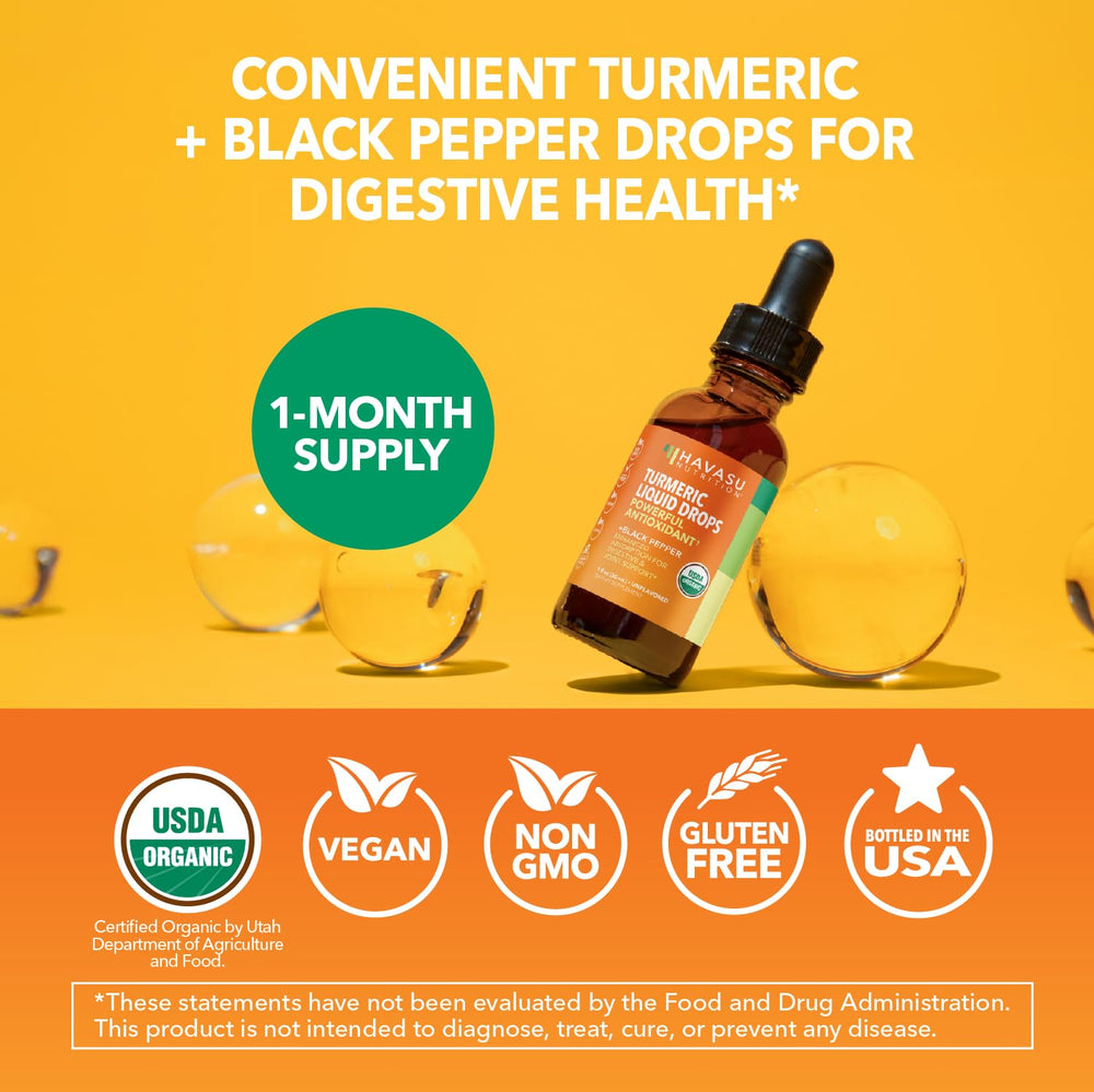 HAVASU Nutrition turmeric liquid drops being added to a beverage for digestive comfort
