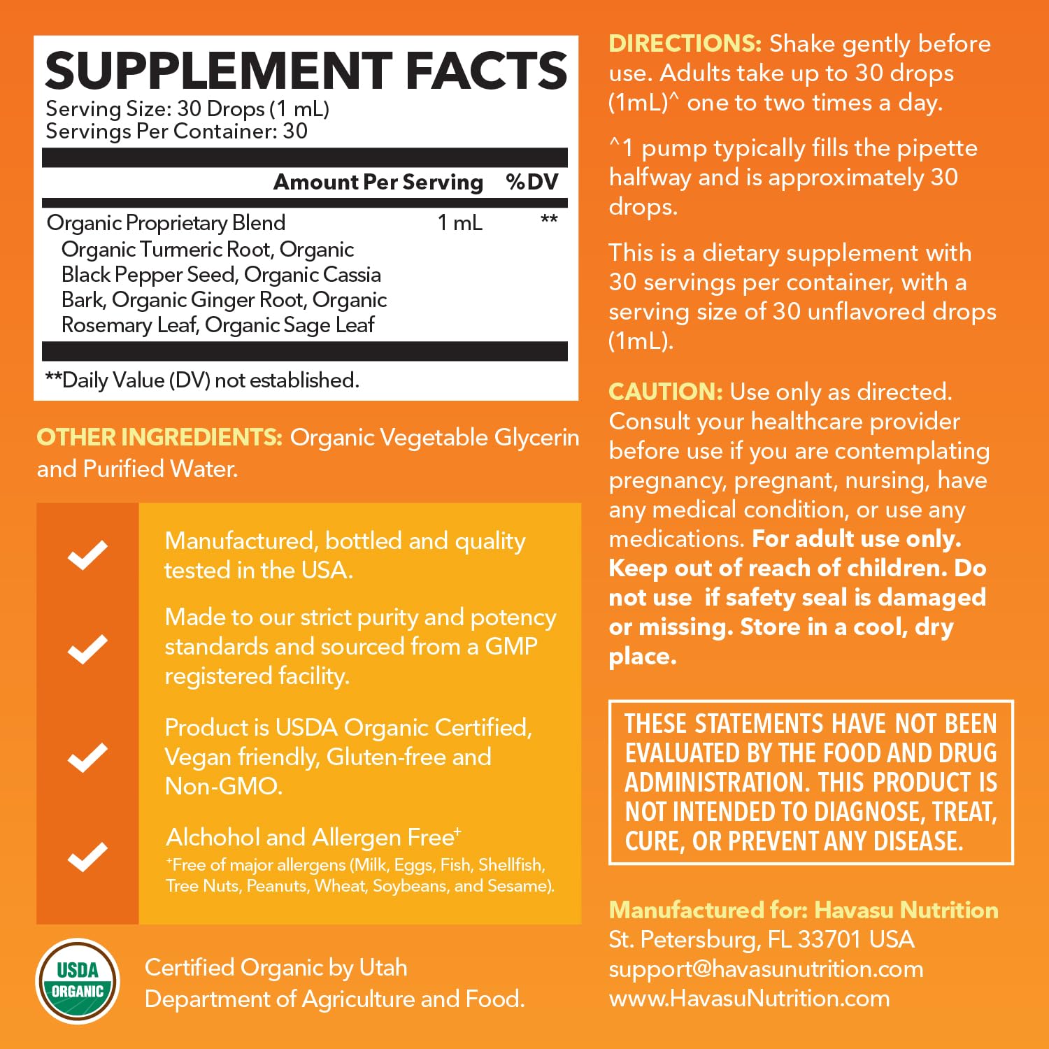HAVASU Nutrition turmeric liquid drops with precise dropper for consistent dosing