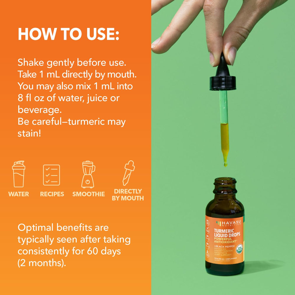 HAVASU Nutrition turmeric liquid drops USDA Organic certification and clean ingredients