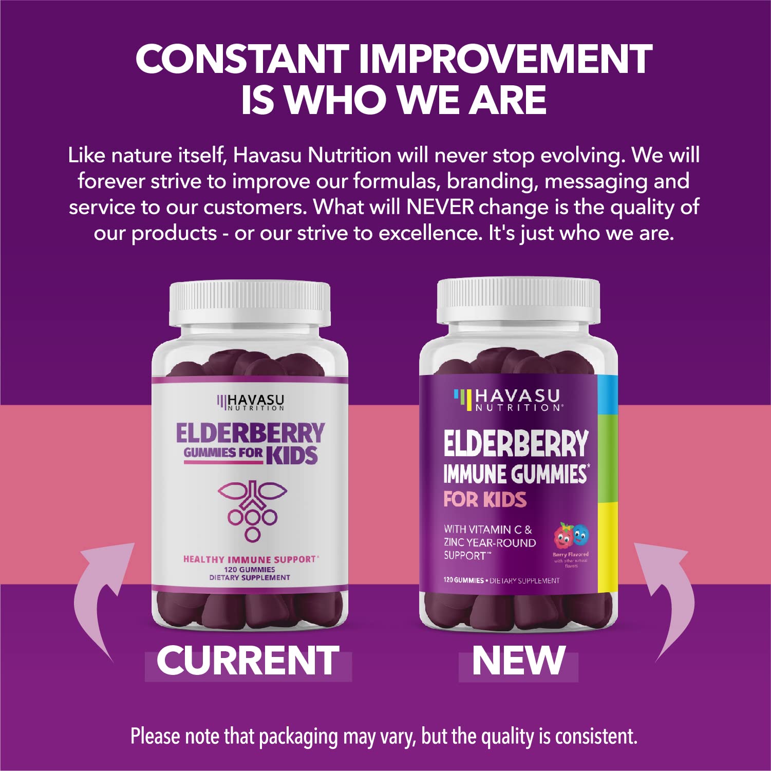 HAVASU NUTRITION vegan elderberry kids gummies label highlights zinc and vitamin C.