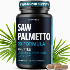 HAVASU Nutrition Saw Palmetto capsules bottle with 2X formula for urinary support