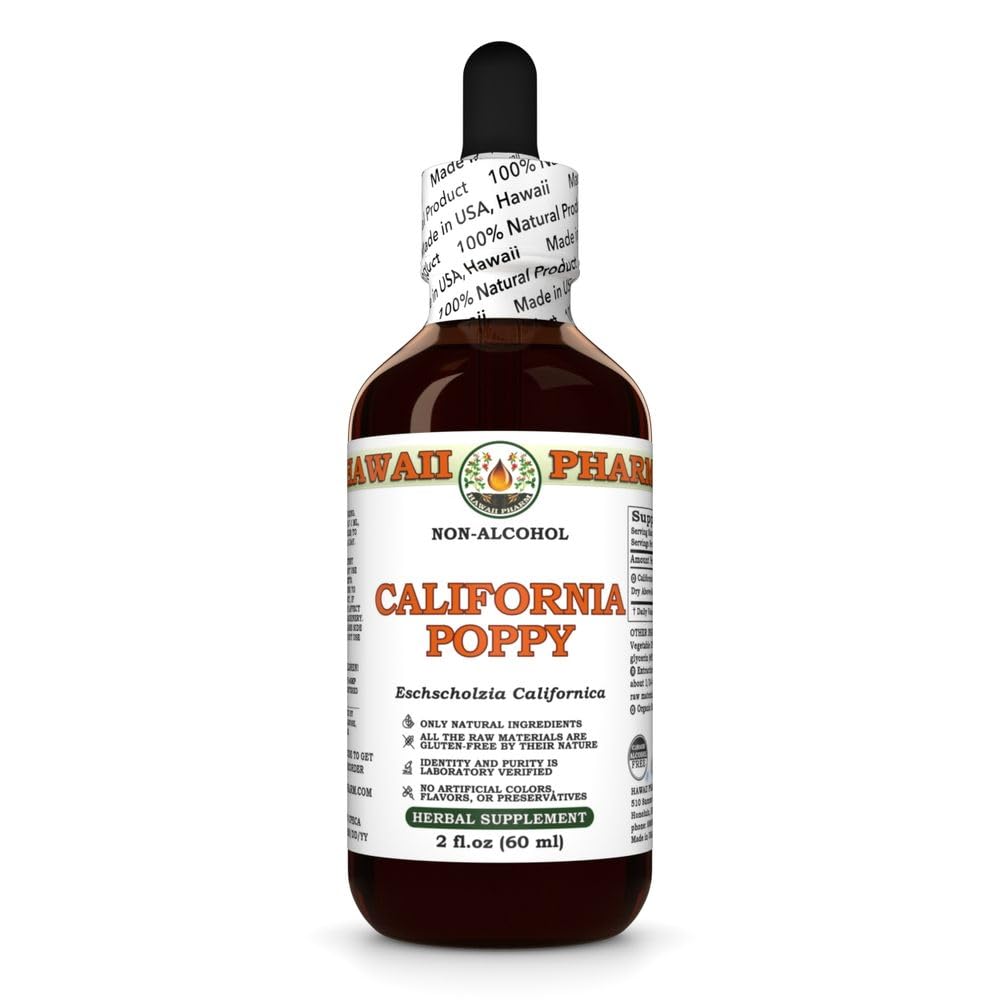 Hawaii Pharm California Poppy extract bottle for a calming evening routine.