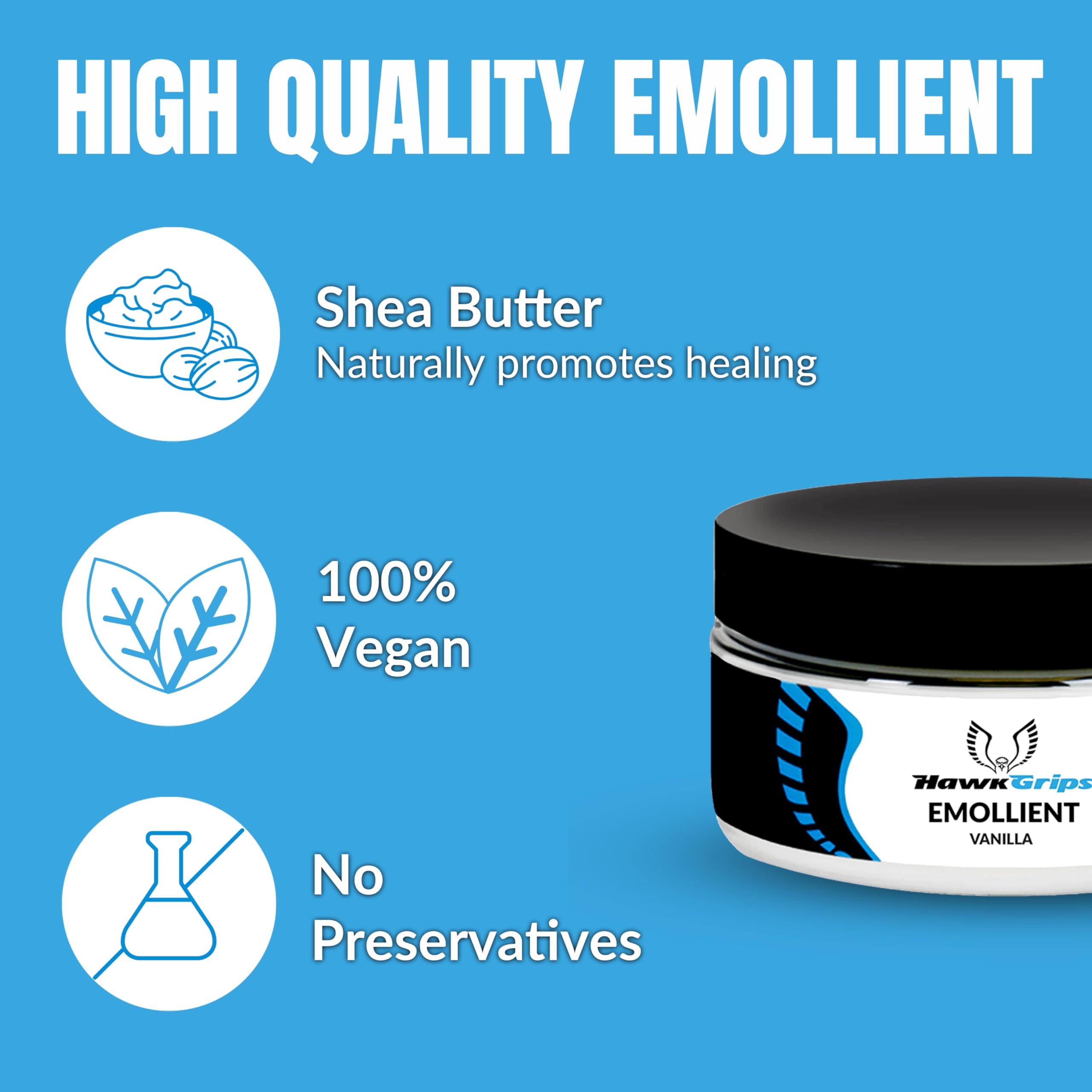 HawkGrips emollient vanilla supports skin recovery after deep tissue work