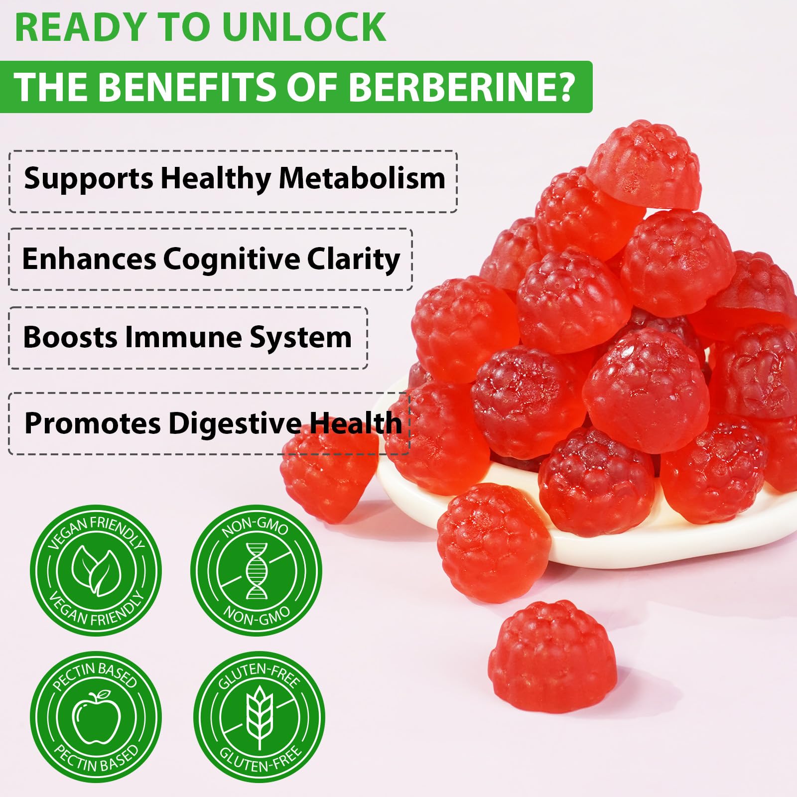 HBIKCLYC Berberine Gummies poured into hand showing convenient dosage