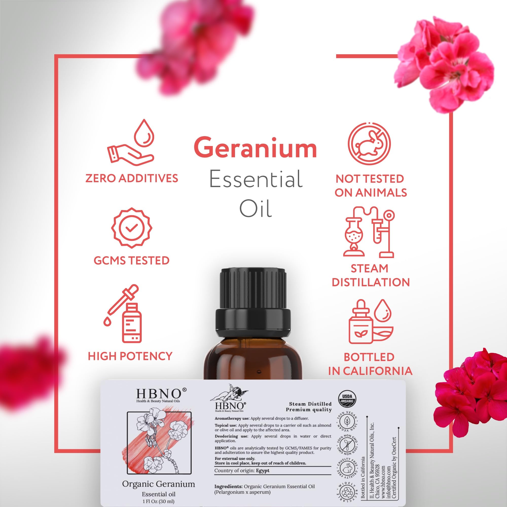 HBNO geranium essential oil used in an aromatherapy diffuser
