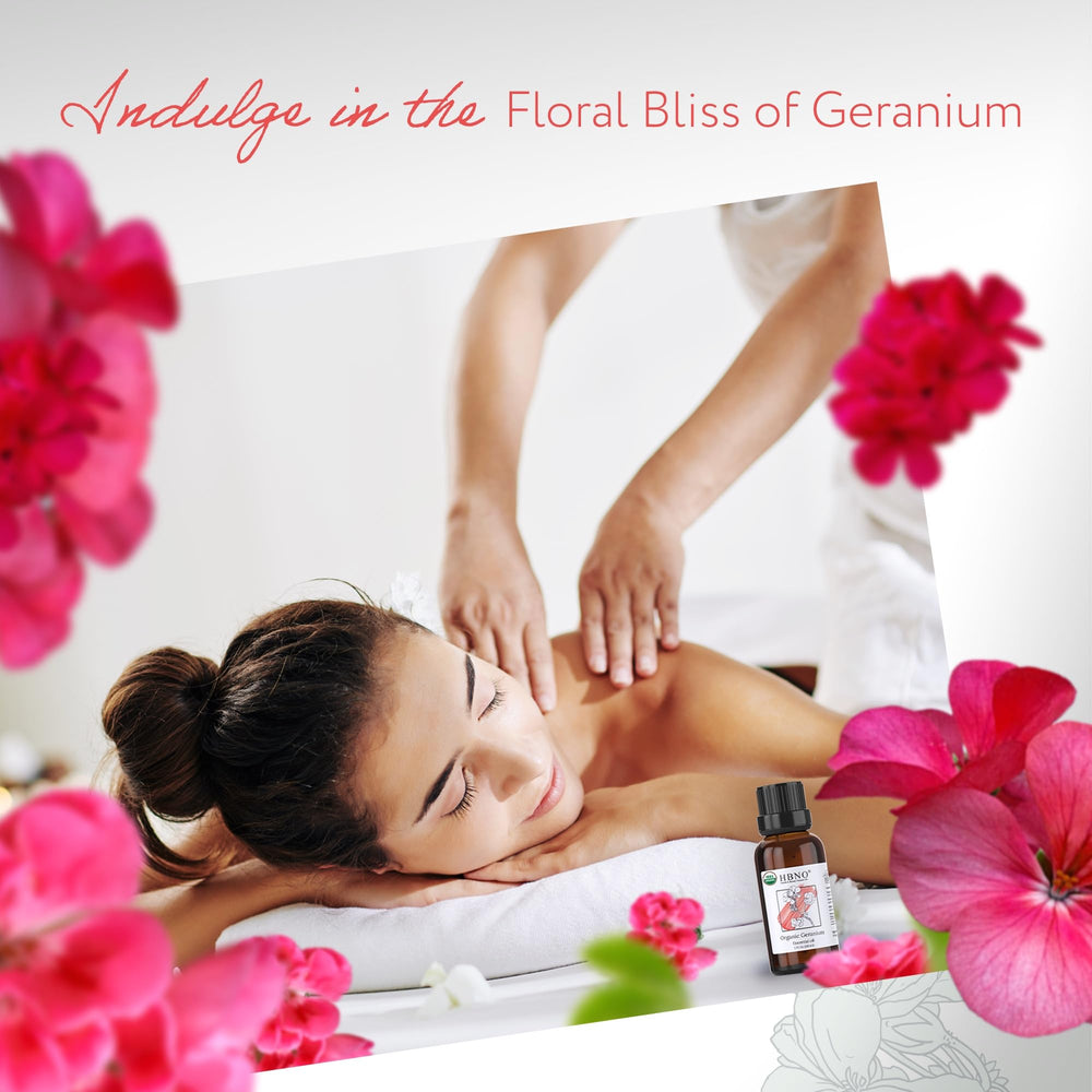 HBNO geranium essential oil proudly bottled in the USA Northern California facility