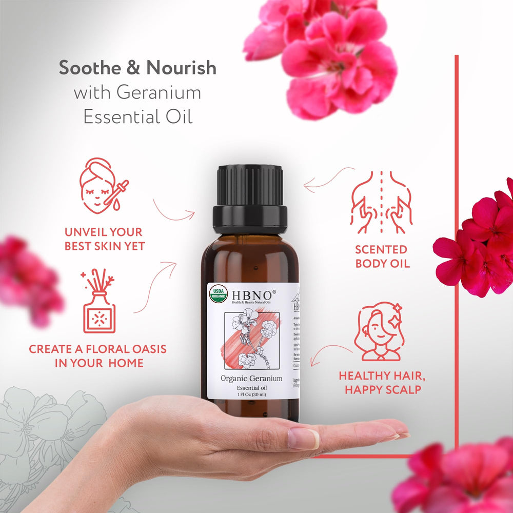 HBNO geranium essential oil USDA certified label indicating organic quality