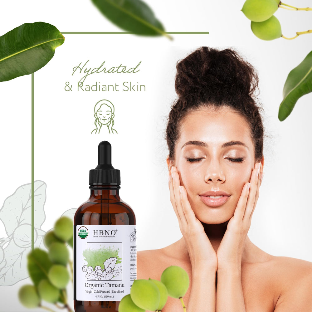 HBNO Tamanu Oil applied to clean skin for nourishment.
