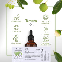 HBNO Tamanu Oil with USDA Organic seal on packaging.