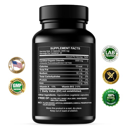 Close-up of sealed HCL chlorella bottle highlighting purity