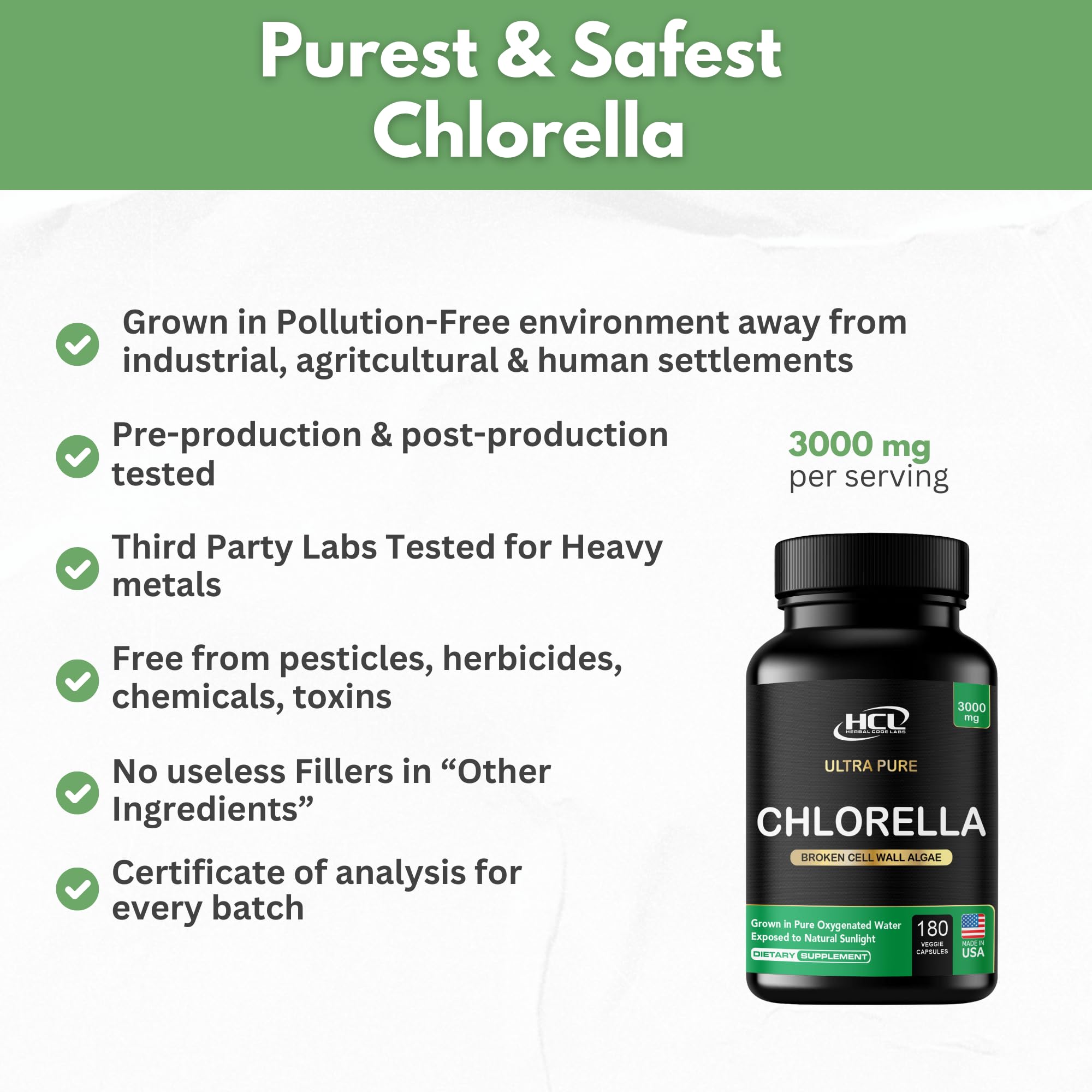 Daily-use chlorella with water for a simple routine