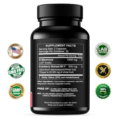 HCL D-Mannose cranberry capsules closeup highlighting potency