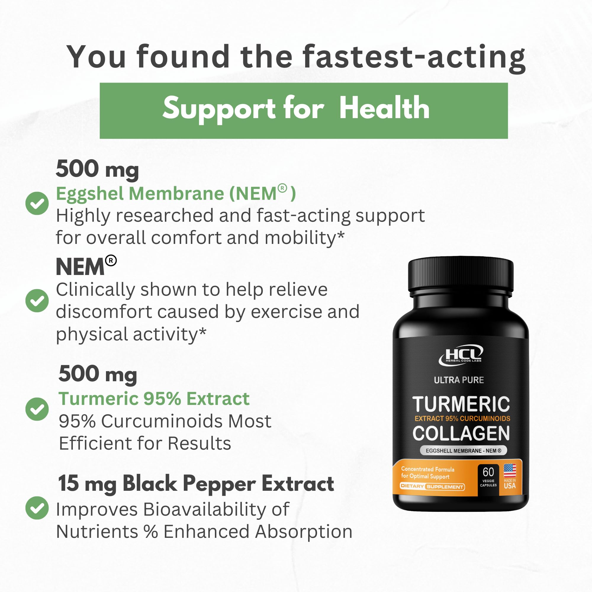 HCL glucosamine chondroitin hyaluronic acid capsules for cartilage support