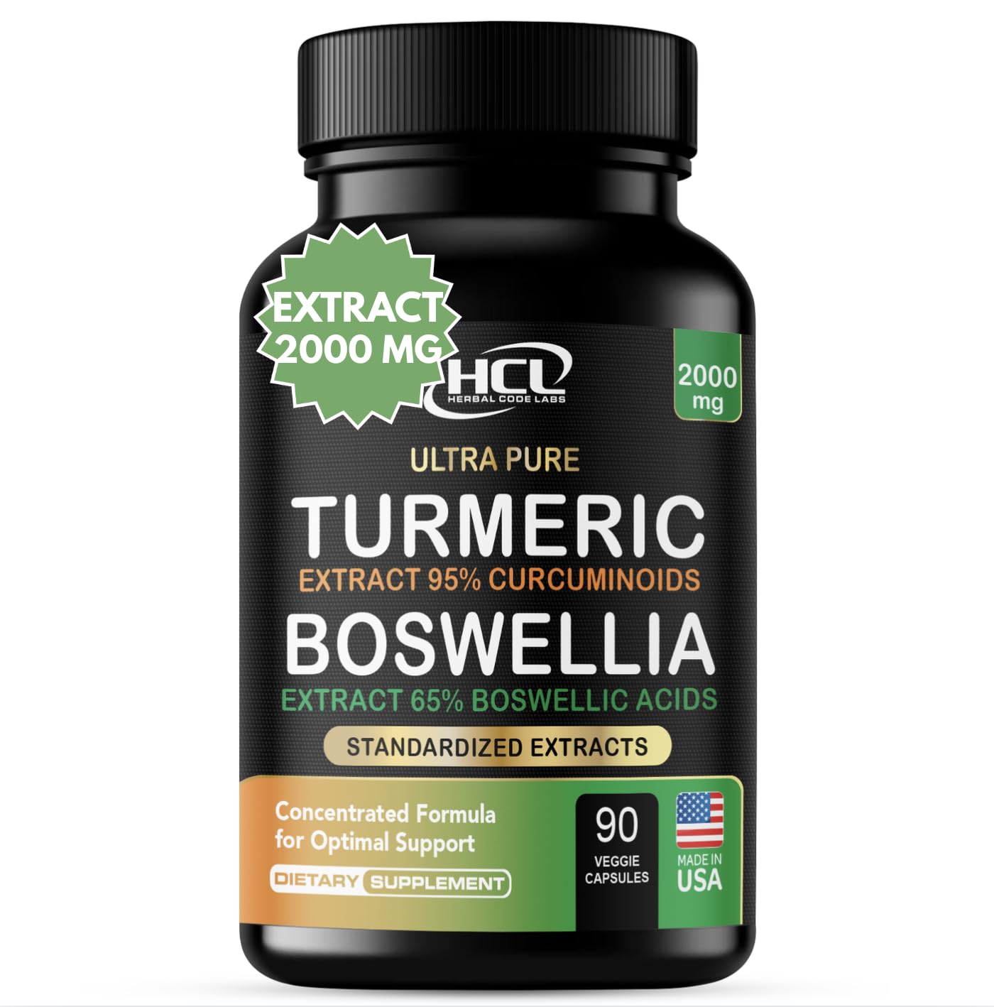 HCL Herbal Code Labs Turmeric Boswellia bottle for daily wellness support.