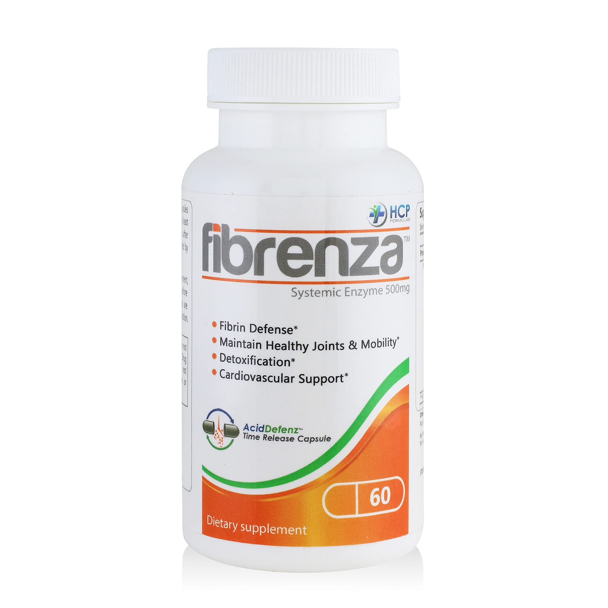 HCP Formulas Fibrenza bottle front with time-release capsules