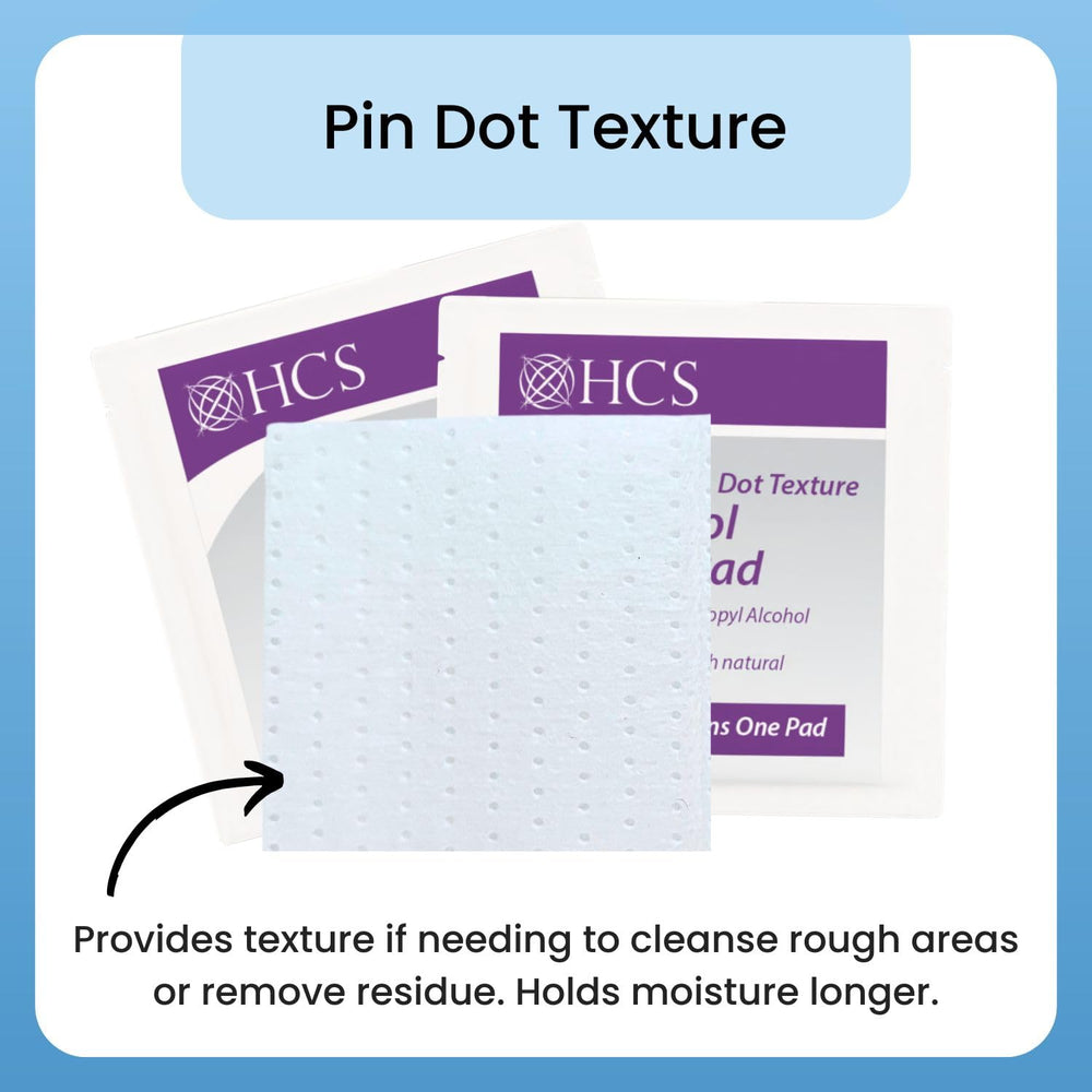 HCS Individually wrapped pad ensures clean skin prep before injections.