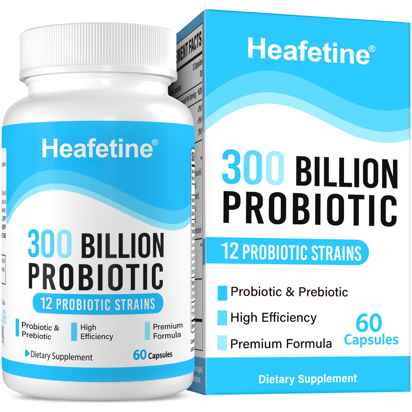 Heafetine 300Billion Probiotics bottle with capsules for gut balance and daily wellness