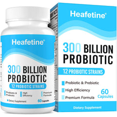 Heafetine 300Billion Probiotics bottle with capsules for gut balance and daily wellness