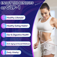 Heafetine GLP-1 probiotic blend ingredients shown for gut balance.