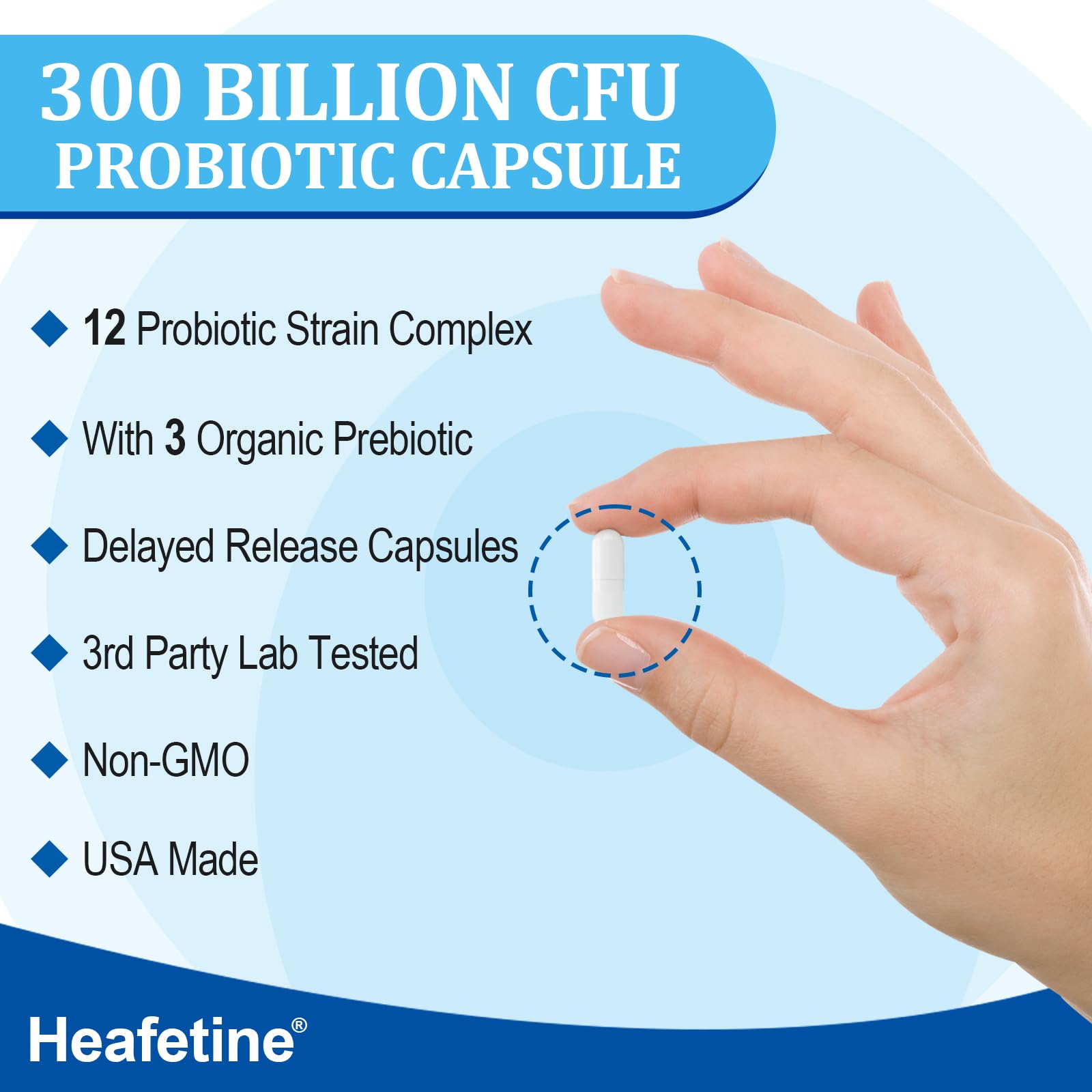 Lifestyle shot of Heafetine capsules beside water for daily gut care