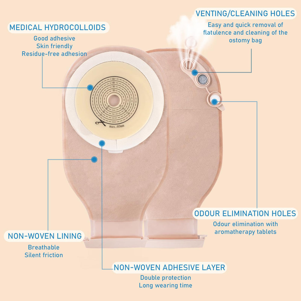 Heagimed one-piece ostomy bag with strong adhesion to reduce leakage.