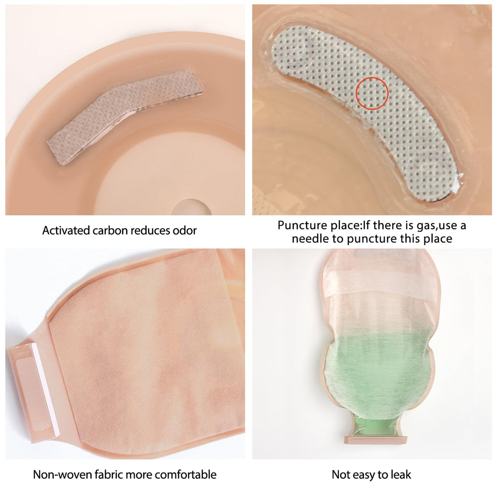 Heagimed one-piece ostomy bag with easy attachment and closure.
