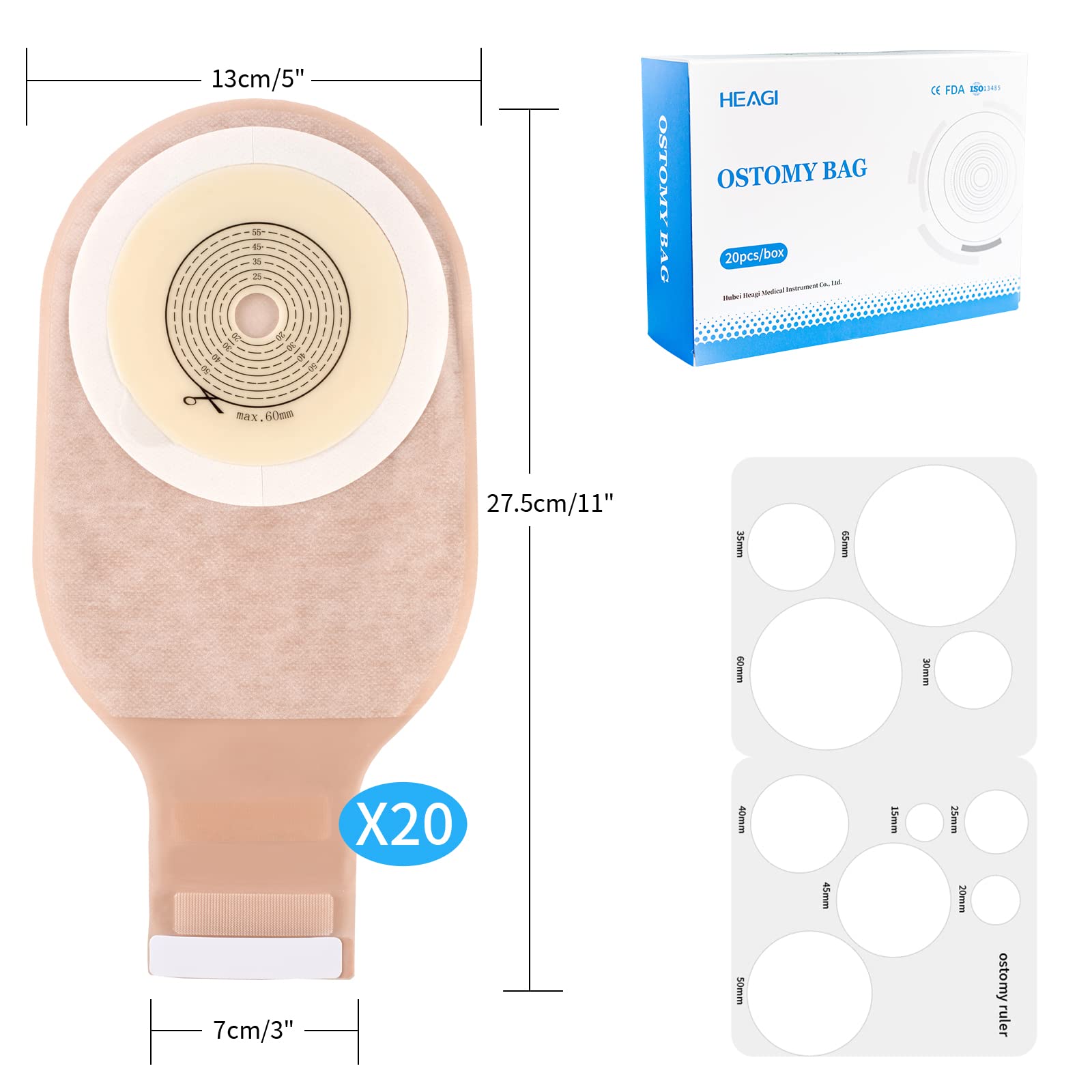Heagimed stoma measurement card and instruction manual included.