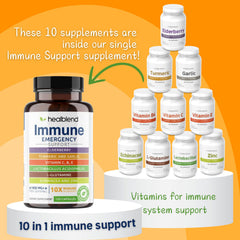 healblend 10 in 1 immune bottle side: capsule bottle detailing