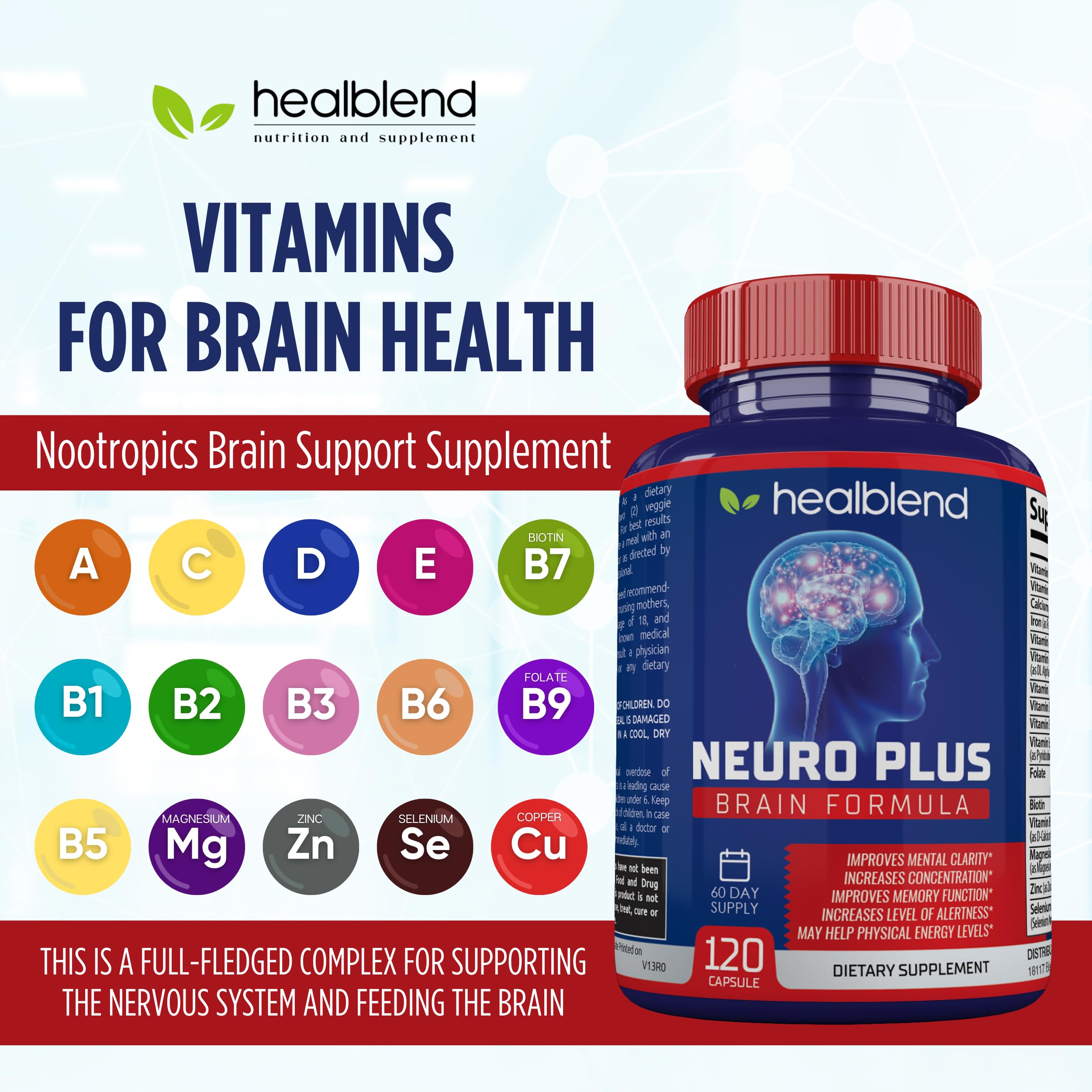 Healblend Neuro Plus capsules in blister pack for daily mental energy.