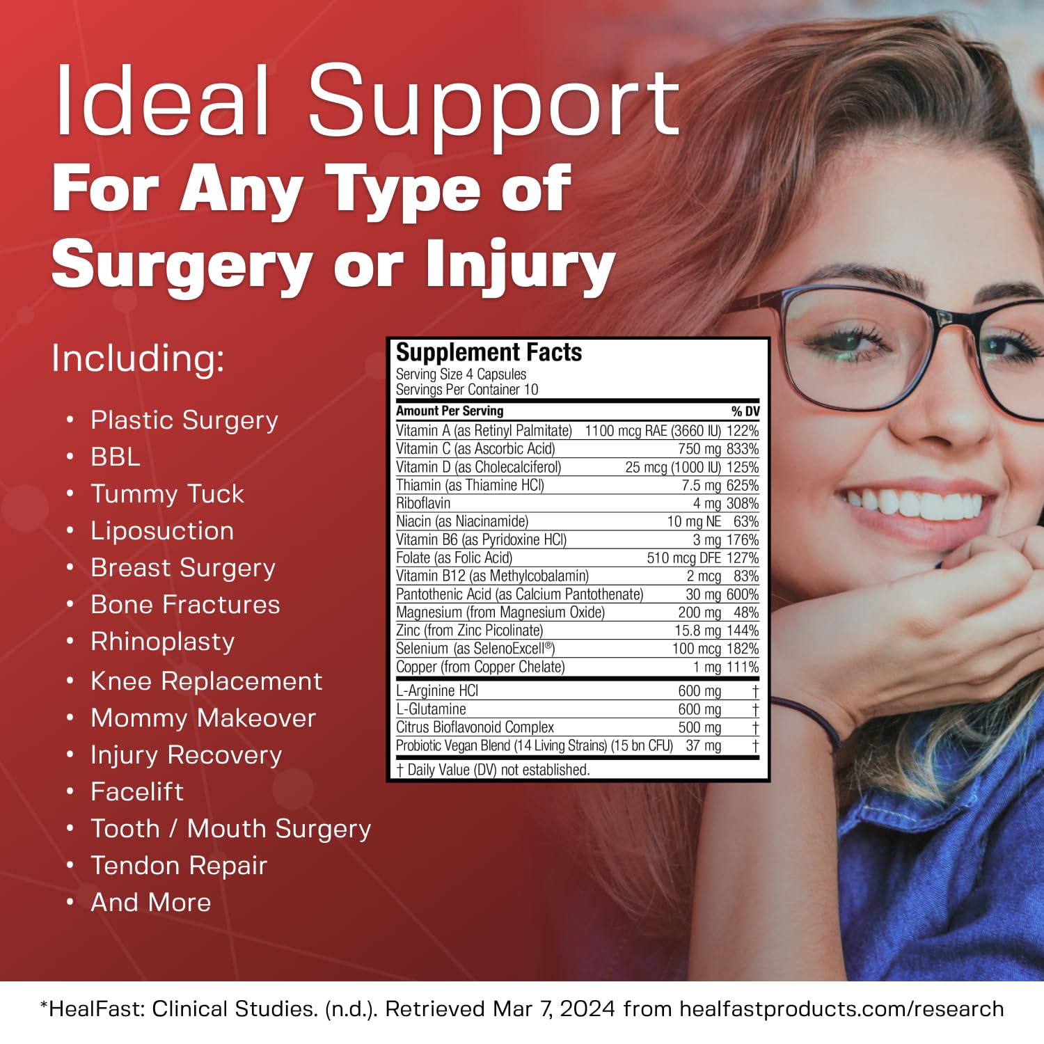 HealFast preop dosage scoop illustrates clear dosing guidance