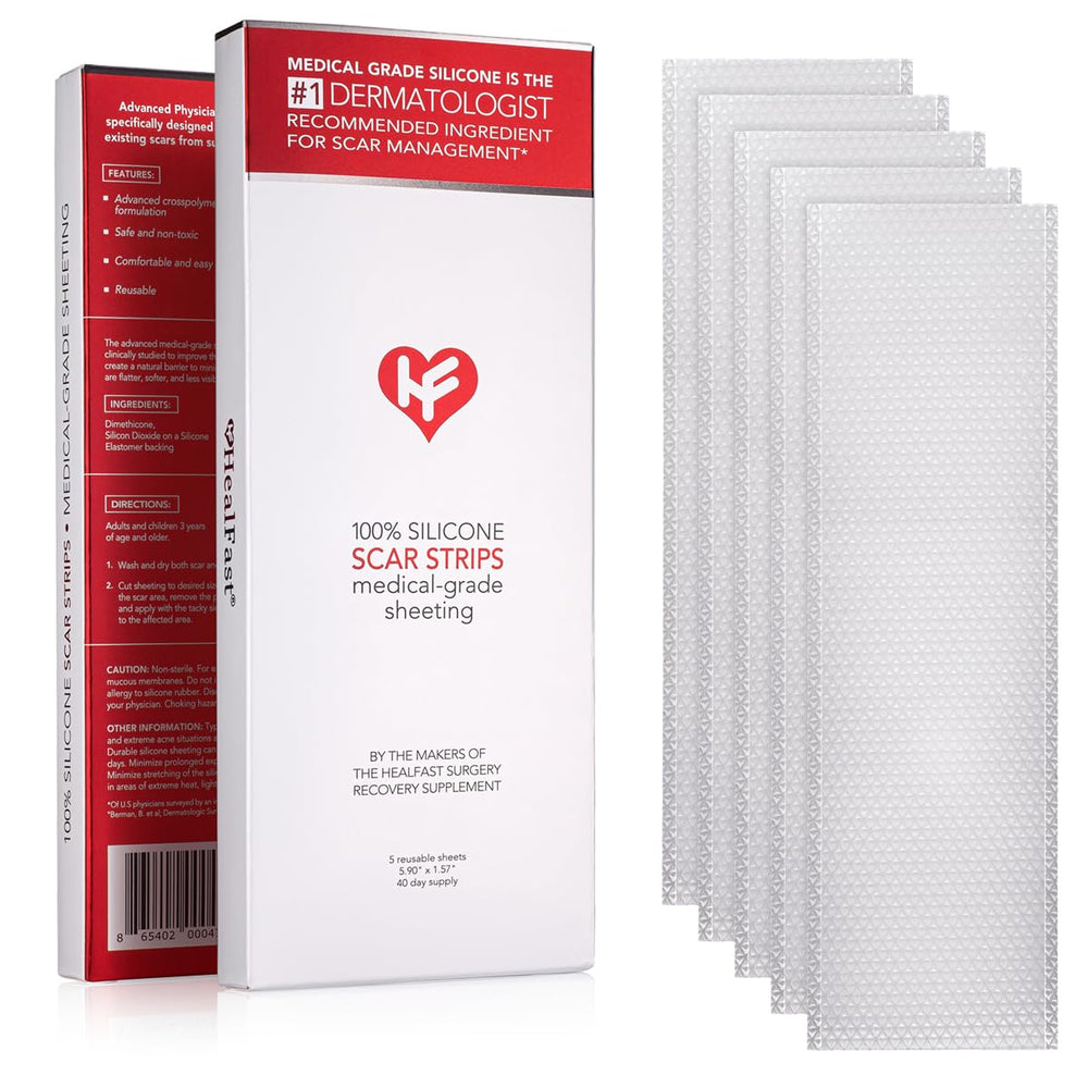 HealFast silicone scar sheets for surgery show discreet, comfortable scar support.