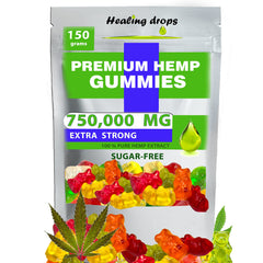 HEALING DROPS hemp gummies bottle closeup for daily wellness benefits
