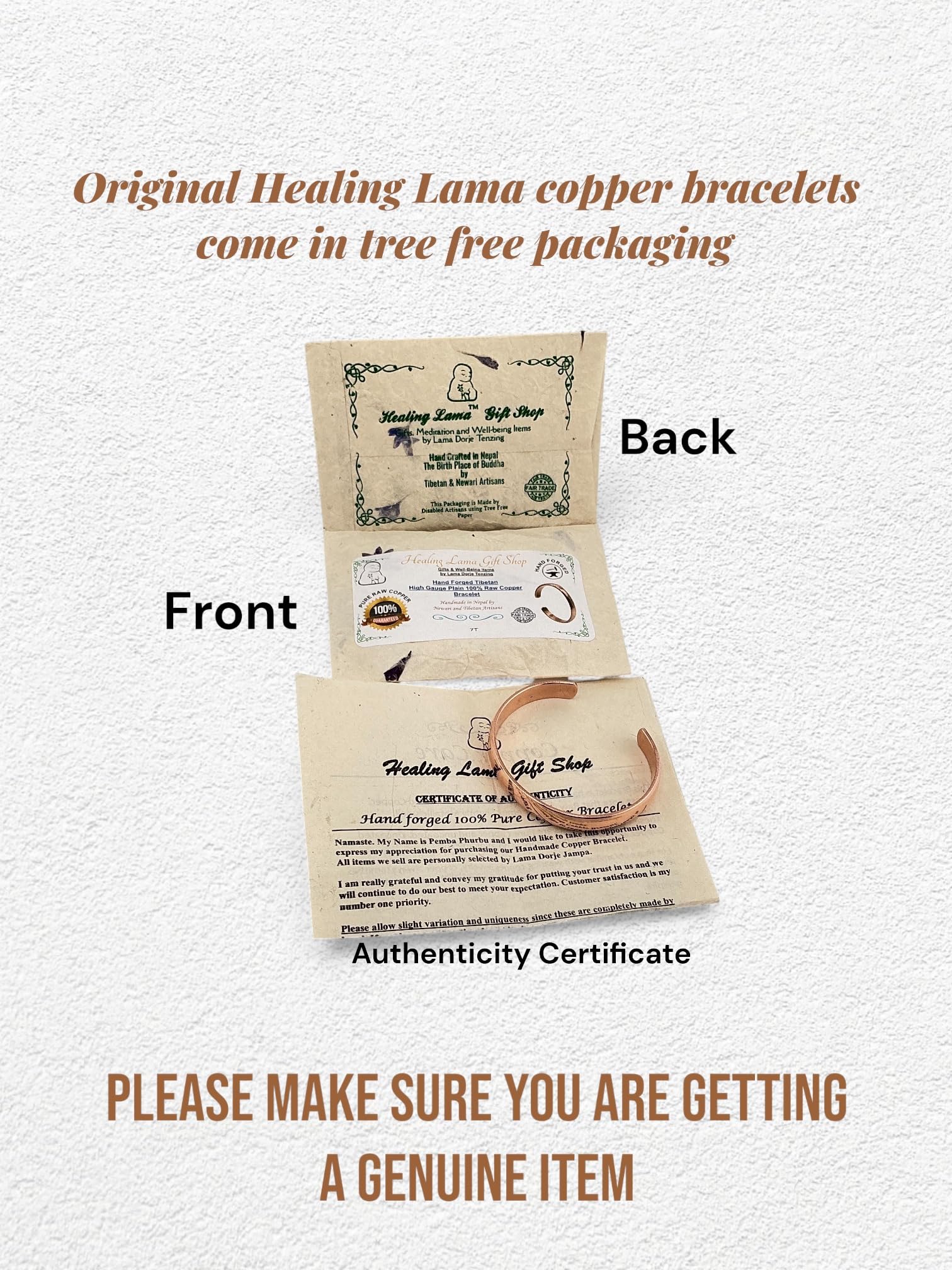 Healing Lama copper bracelet on wrist demonstrates comfortable fit and stylish finish