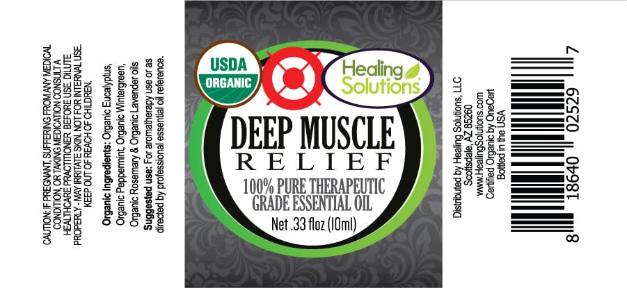 Healing Solutions Deep Muscle Relief bottle-label shows organic certification