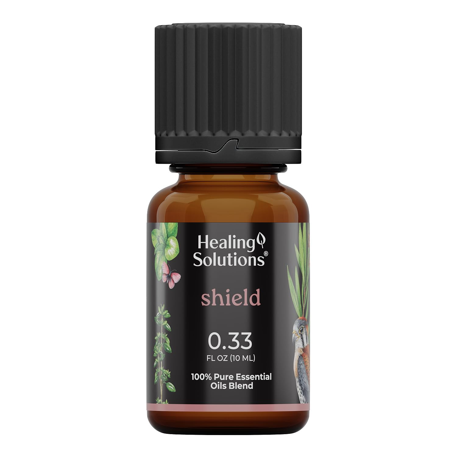 Healing Solutions Mezcla Escudo: frasco ámbar, ideal para difusor en casa.