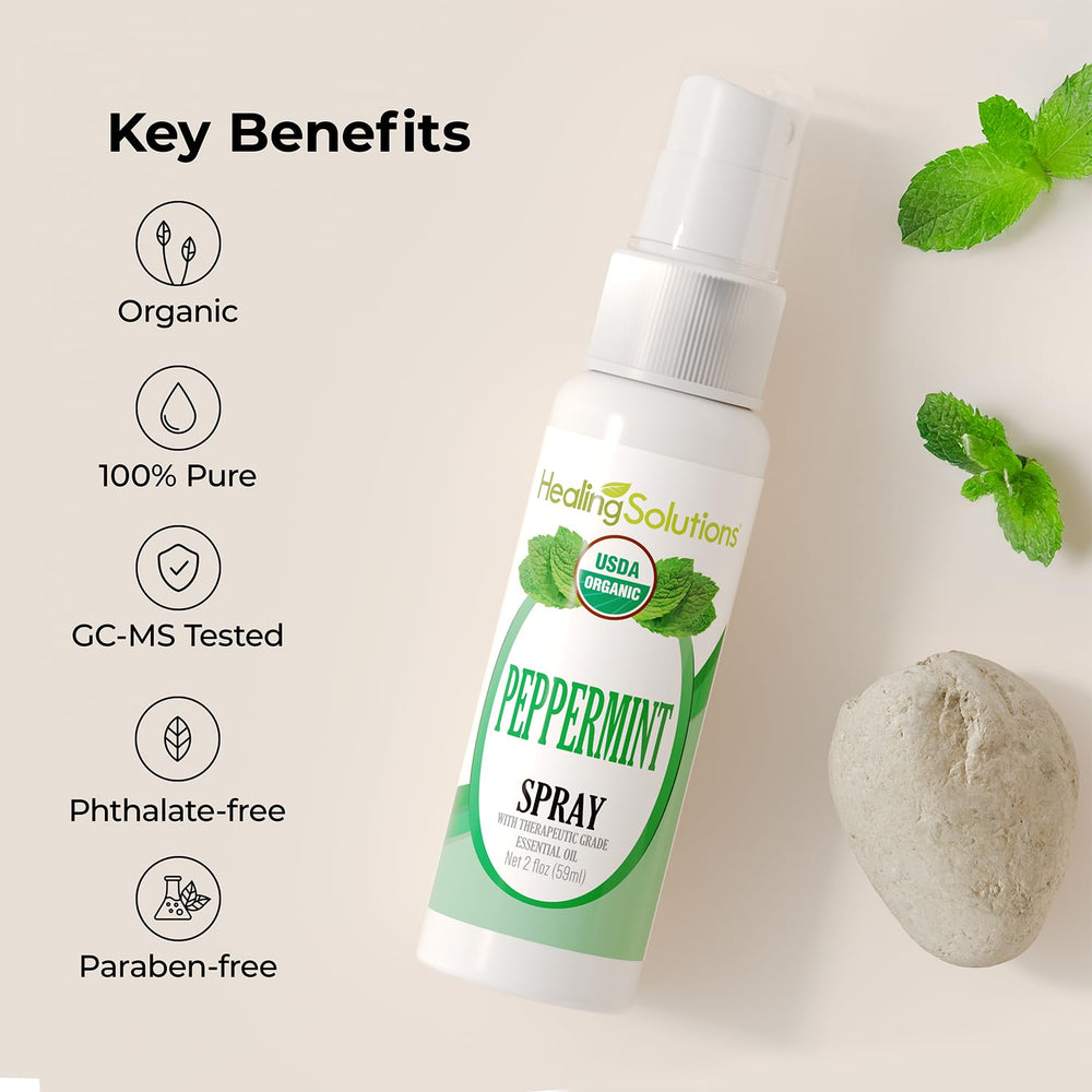 Healing Solutions Organic Peppermint Room Spray creates a vibrant, invigorating atmosphere.