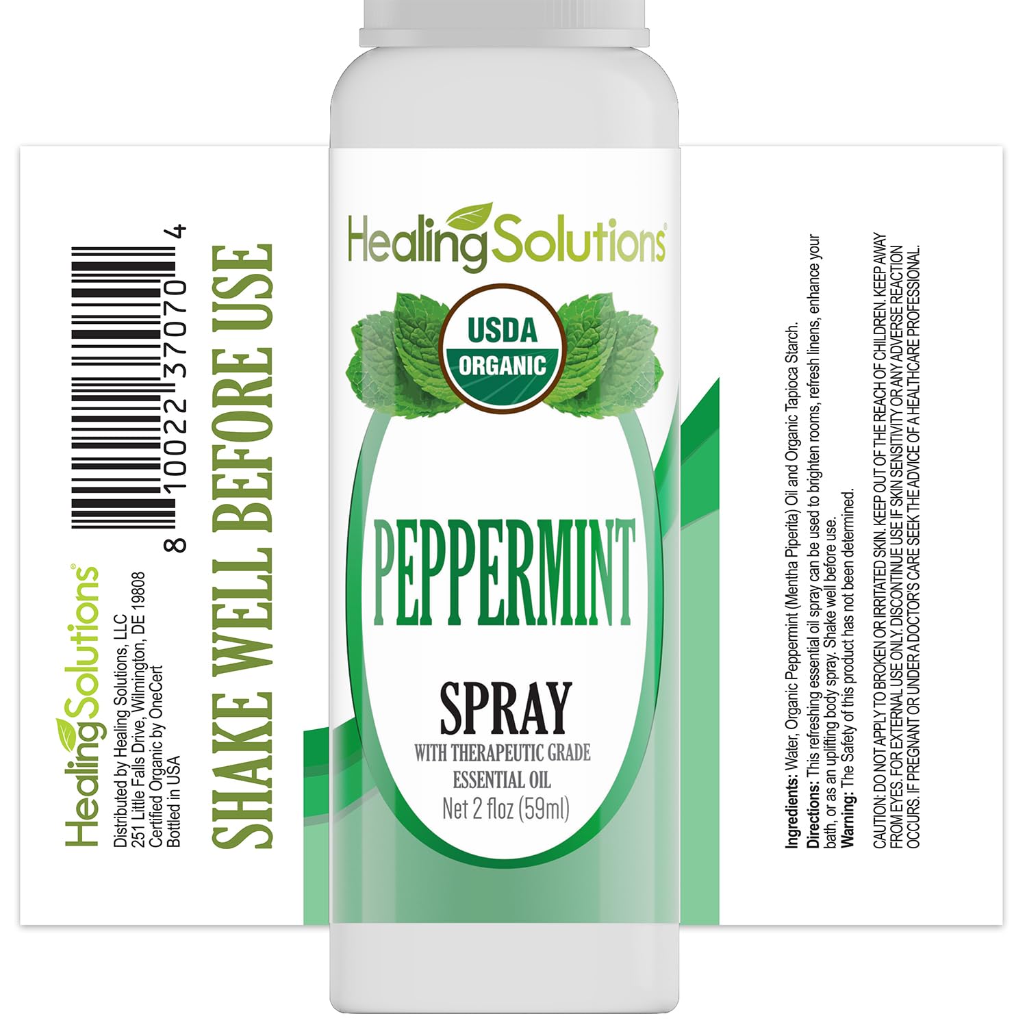 Healing Solutions Peppermint Spray Fine Mist provides even distribution without soaking fabrics.