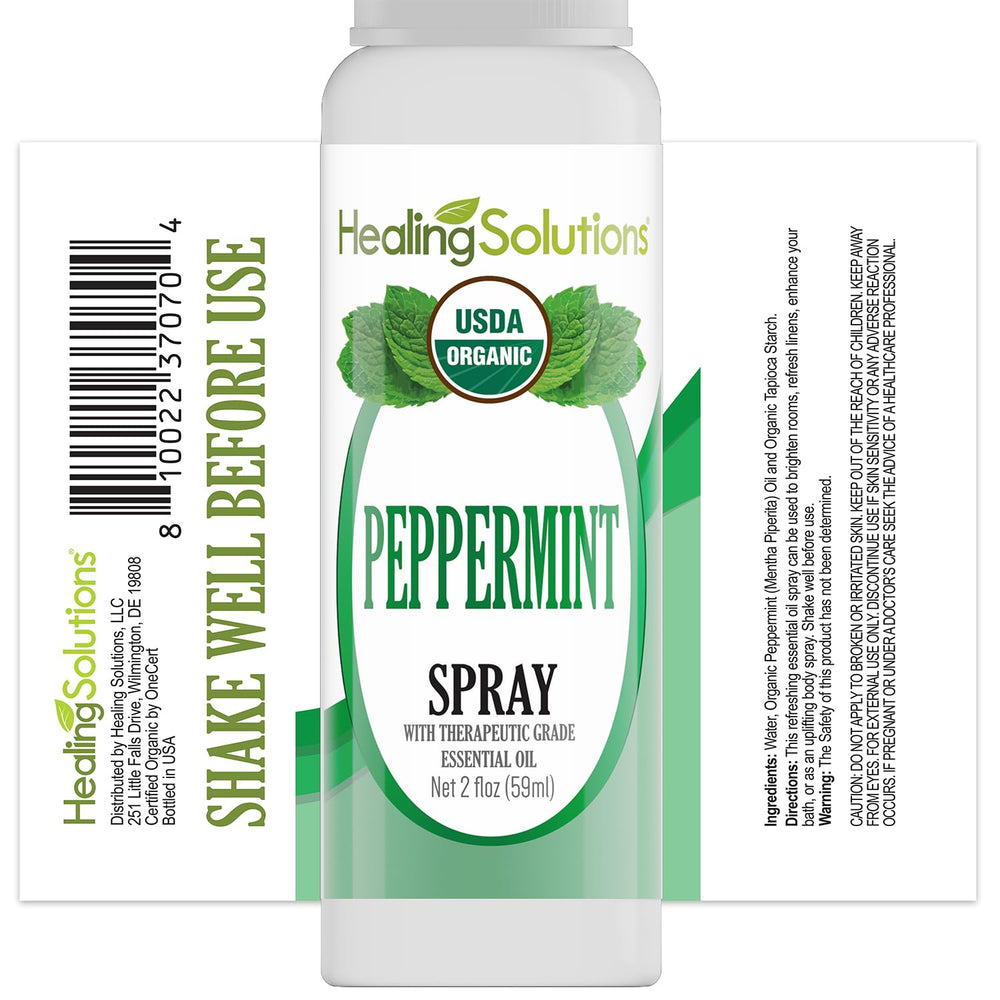 Healing Solutions Peppermint Spray Fine Mist provides even distribution without soaking fabrics.