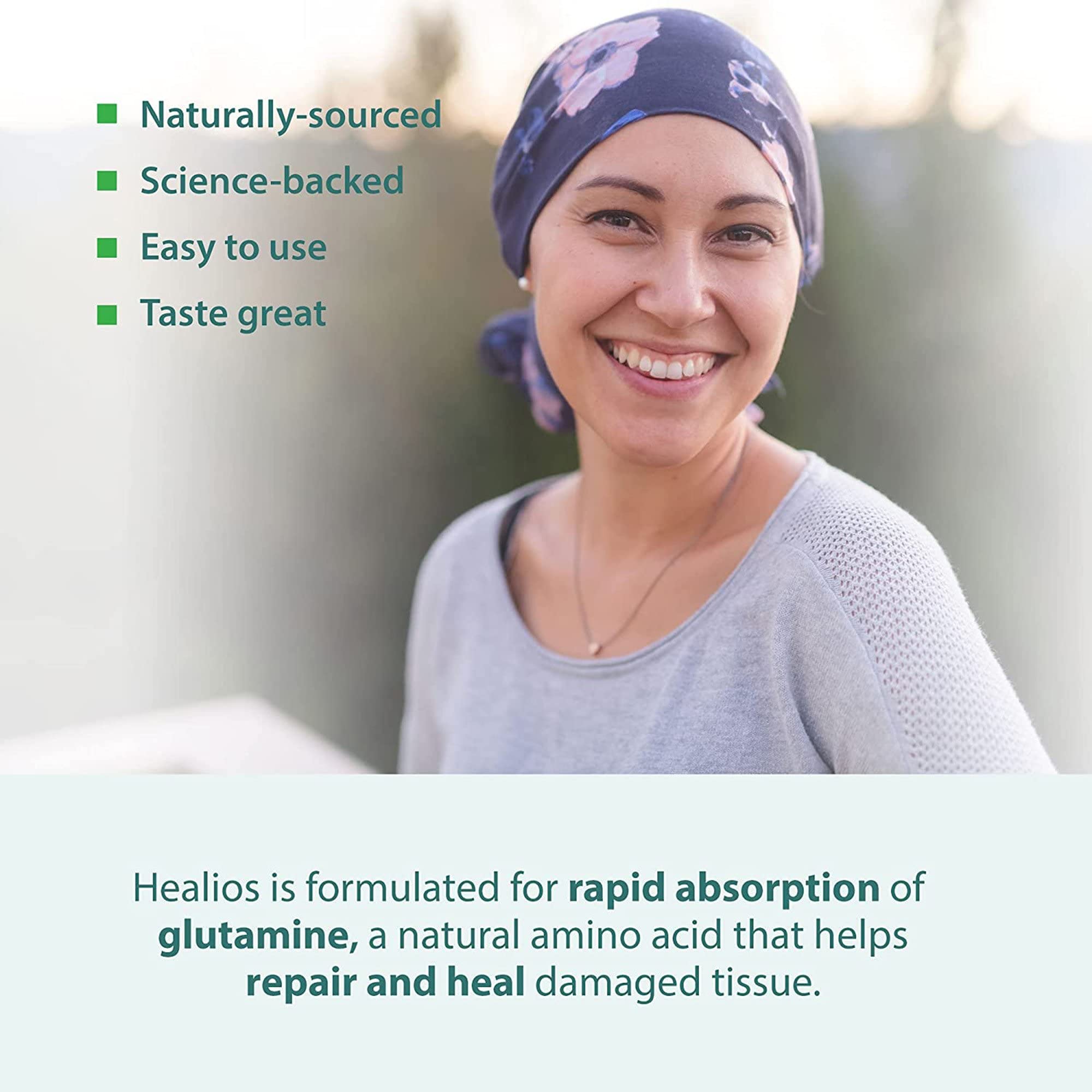 Healios close-up label highlights ingredients and usage.