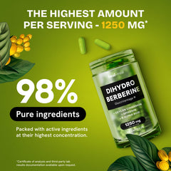 HealMeal Dihydroberberine capsules closeup suggests compact dosing for daily routines