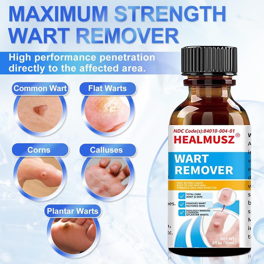 HEALMUSZ Wart Remover liquid applied to a wart spot for targeted action.