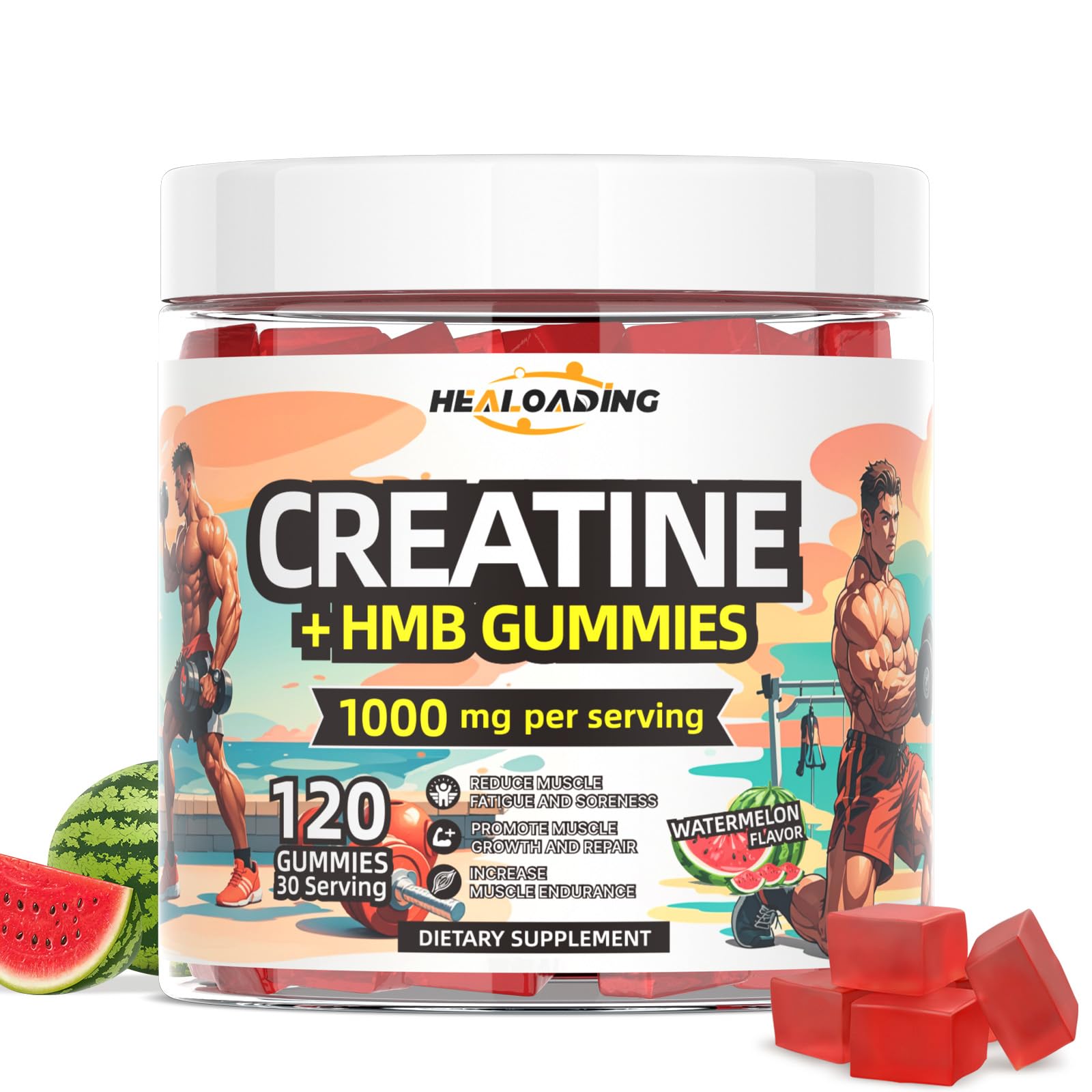 HEALOADING Creatine Monohydrate Gummies bottle for convenient workout energy and recovery