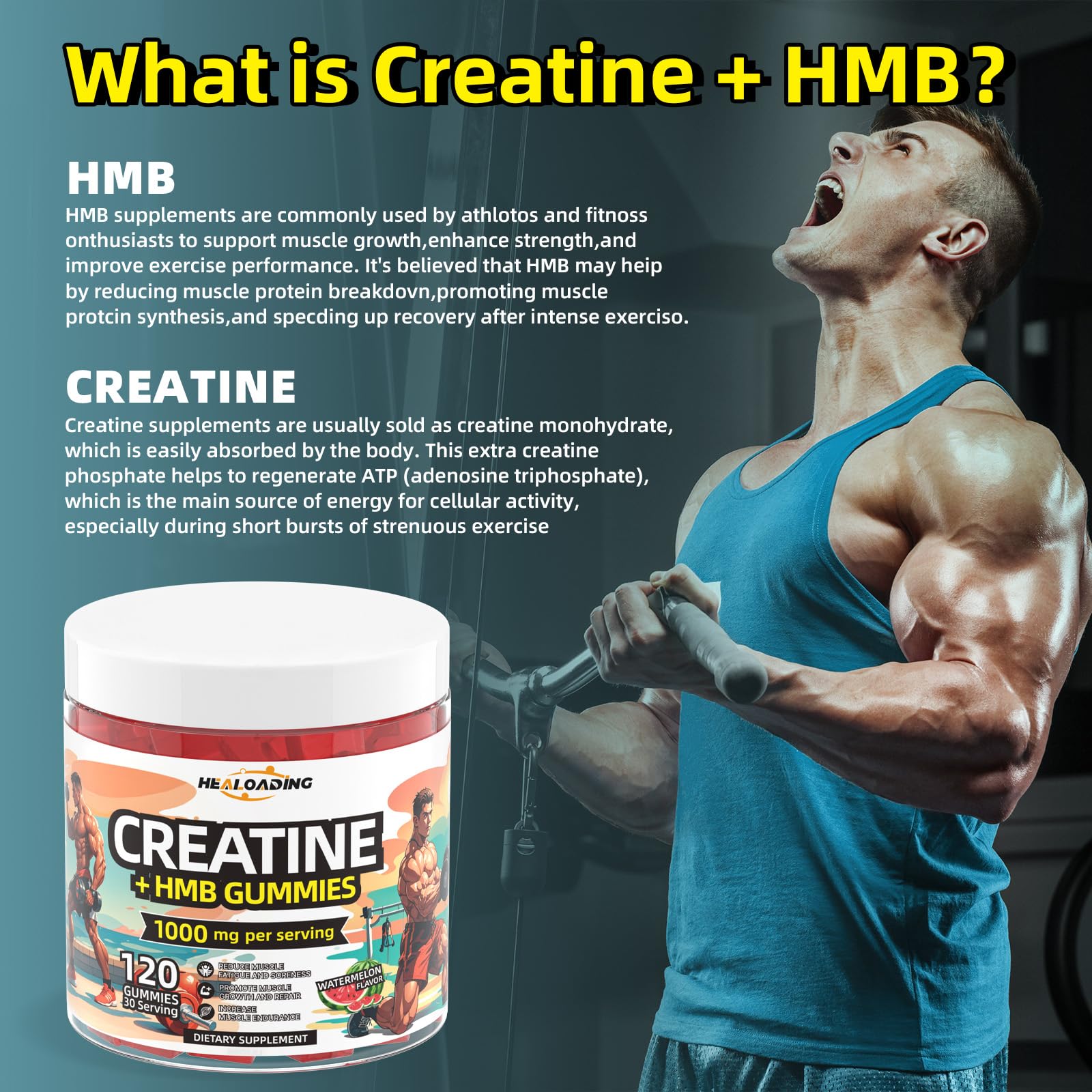 HEALOADING gummies label highlights ingredients for strength and recovery
