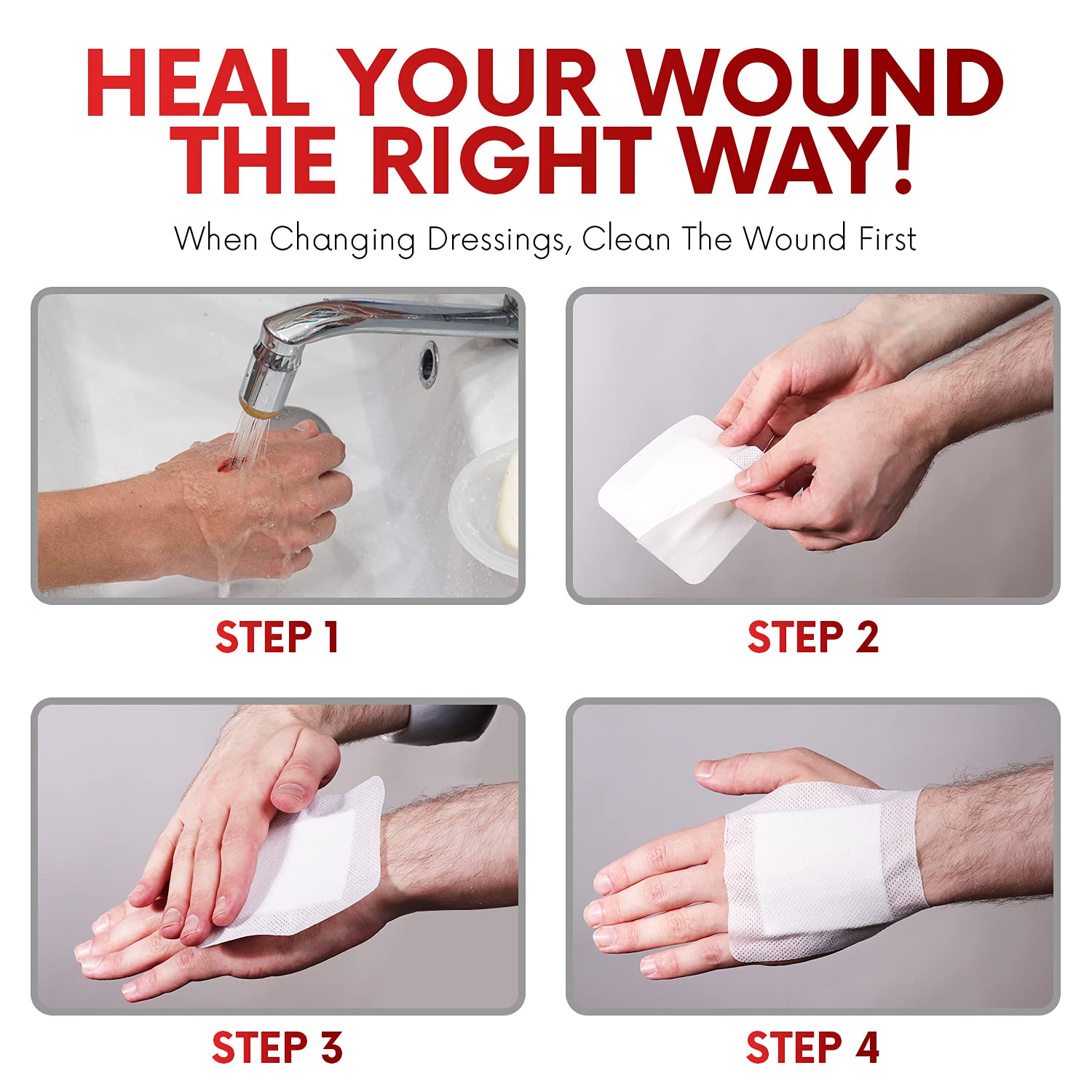 HEALQU bordered gauze island dressing 4x10 and 2x7.5 sizes—covers varied wound sites.