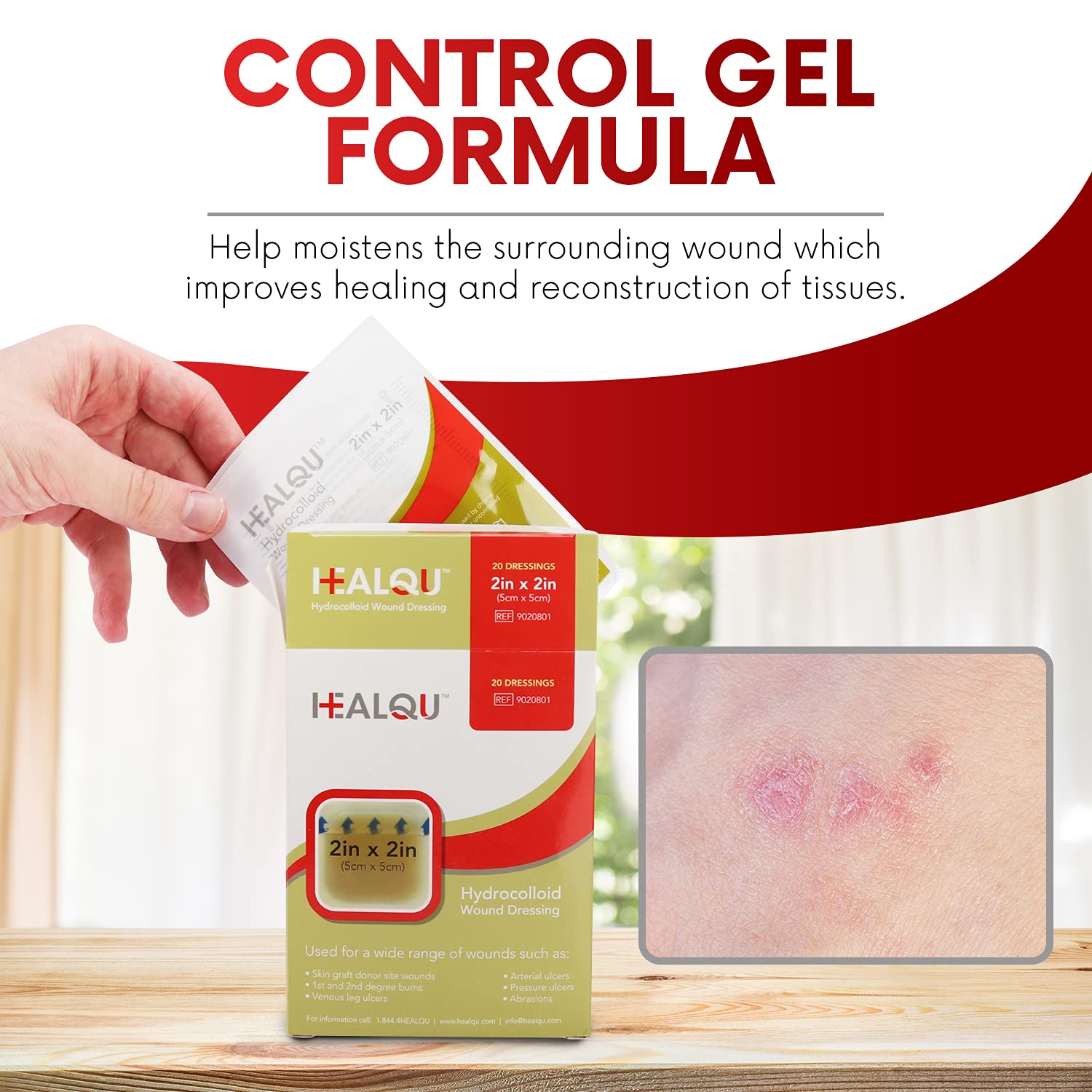 Healqu hydrocolloid wound dressing shows absorption close-up indicating moisture management